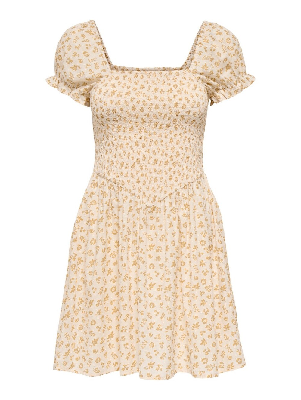 ONLY Cloud Dancer Smocked Floral Cotton Short Sleeve Dress NWT Size EU Large